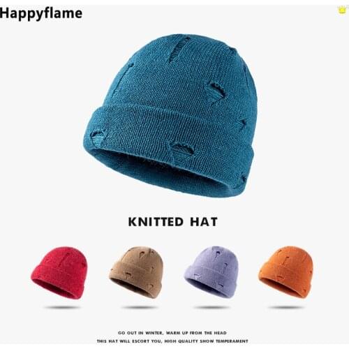 Winter Fashion Harajuku Beanies Knitted Hat Women Warm Thick Gorro Men Hip Hop Hole Skullcap Short Brimless Hat Unisex Kpop Hat