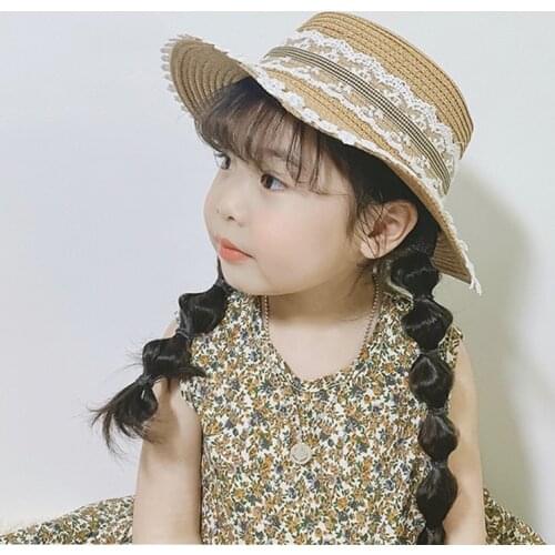 Parent-Child Lace Straw Hat For Mother&Baby Cute Princess Girls Beach Hats Summer Wide Brim Sun Hat Beach Ribbon Holiday Hat