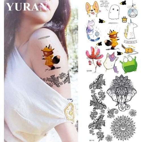 DIY Flash Cute Fox Cartoon Kids Hand Arm Tattoo Stickers Women Sexy Lace Genasha Tattoos Temporary For Children Face Tatoo Paper
