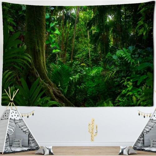 Natural Forest Tapestry Wall Hanging Plants Green Art Decoration Psychedelic Bohemian Background Cloth