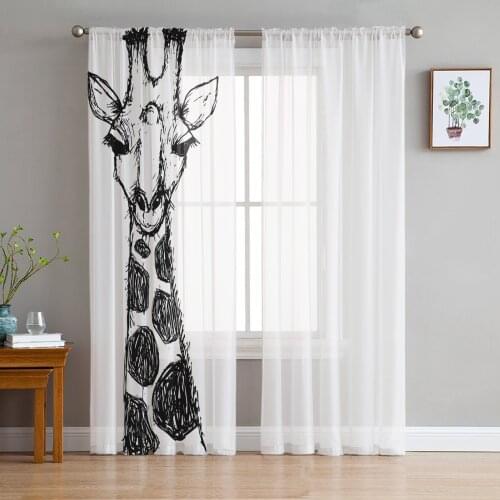 Black White Giraffe Window Treatment Tulle Modern Sheer Curtains for Kitchen Living Room the Bedroom Curtains Decoration