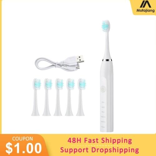 Sonic Toothbrush Rechargeable Electric Tooth Brush Travel Polish Teeth Whitening 2/6 Brush Head Waterproof Kids Dental Care