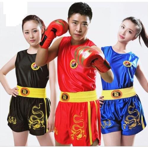 Adult Children Sanda Uniform Mma Shorts Fight Wushu Sanda Suit for Kids Thai Shirt Training Competition Muay Thai Boxing Trunks