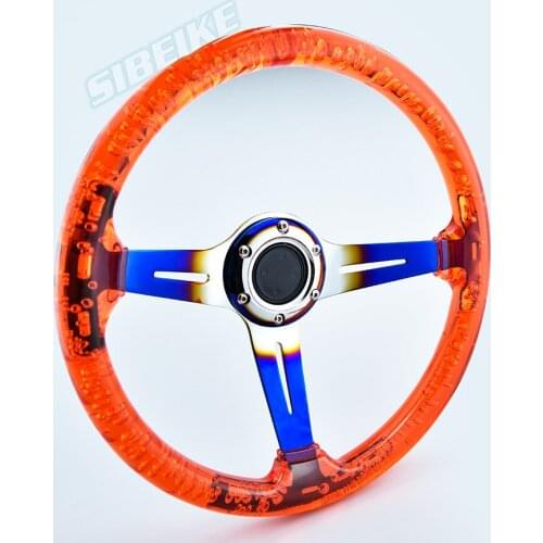 Universal Racing Orange Transparent 14 Inch 350mm Sport Acrylic Dimple Car Steering Wheel