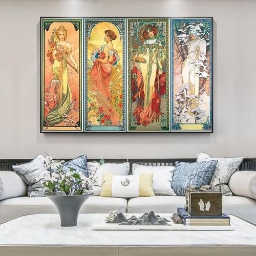 Alphonse Mucha Times of Day Vintage Posters and Prints Art Nouveau Woman Canvas Paintings Wall Art Pictures Home Decor Cuadros
