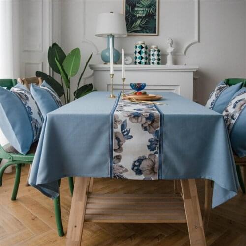 Waterproof Table Cloth Blue Chinese Retro Tablecloth Rectangle Coffee Table Dust Cover Home Dining Party Banquet Decor 135*250cm