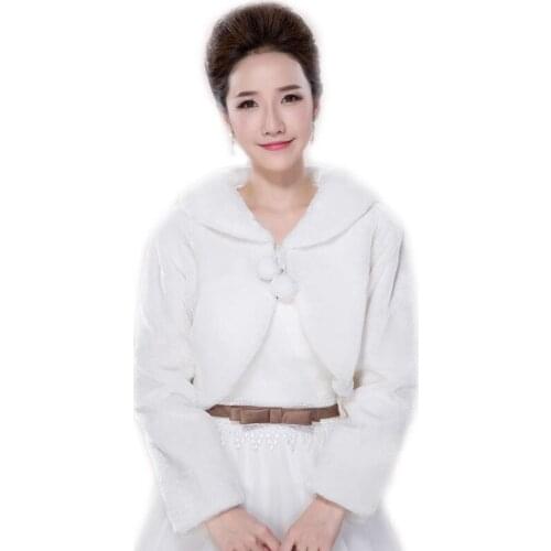 Womens Winter Warm Long Sleeve Plush Bolero Jacket Wedding Party Bridal Lapel Collar Coat Wraps Shawl with Lace Up Pompom