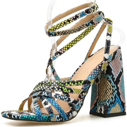 2021 Leopard Print Shoes Woman Heeled Sandals Ankle Strap Pumps Super High Heels 11CM Peep Toe Gladiator Buckle Strap Shoes