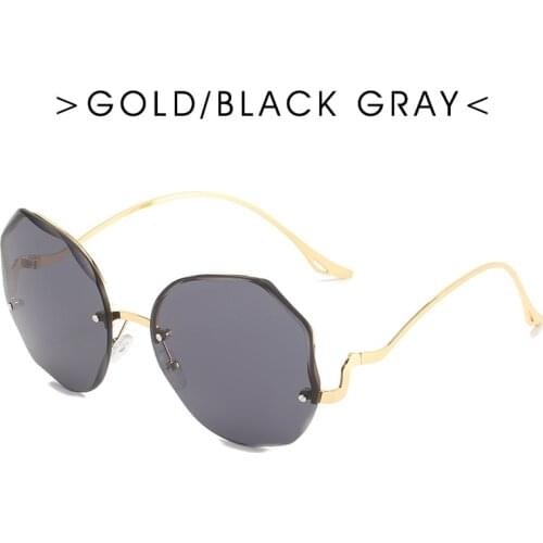 2021 retro luxury polygon metal frameless trim sunglasses female personality curve temple sunglasses gradient color glasses