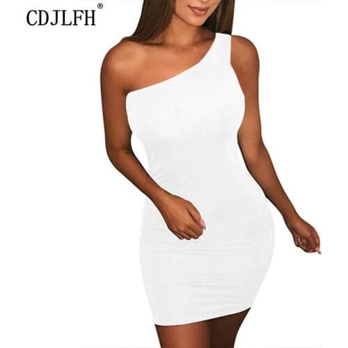 Dress Women White Bodycon Bandage Vestidos 2019 Sexy One Shoulder Backless Mini Dresses Summer Sleeveless Elegant Womens Dress