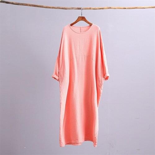 Plus Size Cotton Linen Vintage Long Dress 2020 Women Autumn Casual Soft Maxi Dresses Loose Ladies Batwing Sleeve Vestidos