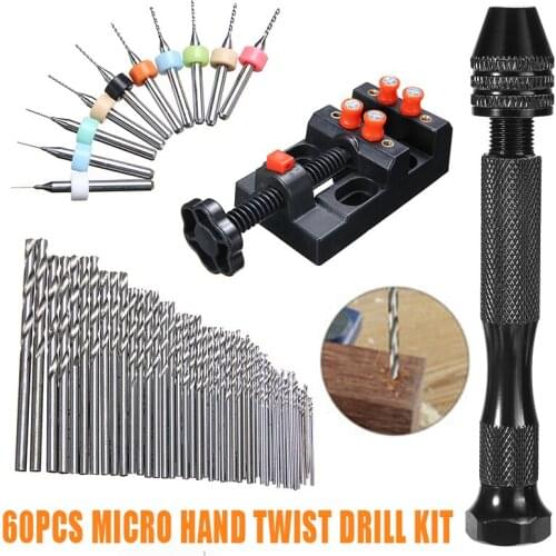 0.5-1mm/1.1-3mm Aluminum Hand Drill With Chuck+48pcs Twist Drill Bits/10pcs Mini Drills Jewelry Woodworking Drilling Rotary Tool