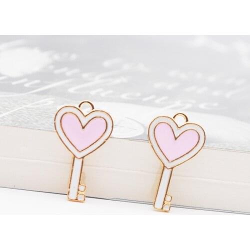 10pcs/lot Fashion Heart Key Shape Enamel Charms13*22.5mm Bracelet Keychain Necklace Earring Making Pendants