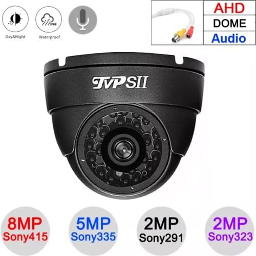 24pcs Infrared Leds 4K 8mp,5mp,4MP,2MP Waterproof IP66 Gray Metal Audio Dome Hemisphere Surveillance AHD CCTV Camera