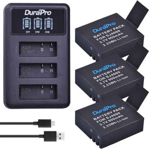 3Pcs SJ4000 PG1050 Battery Bateria + LED 3Slots USB Charger for SJCAM SJ4000 SJ5000 EKEN M10 4K H8 H9 GIT-LB101 GIT PG900