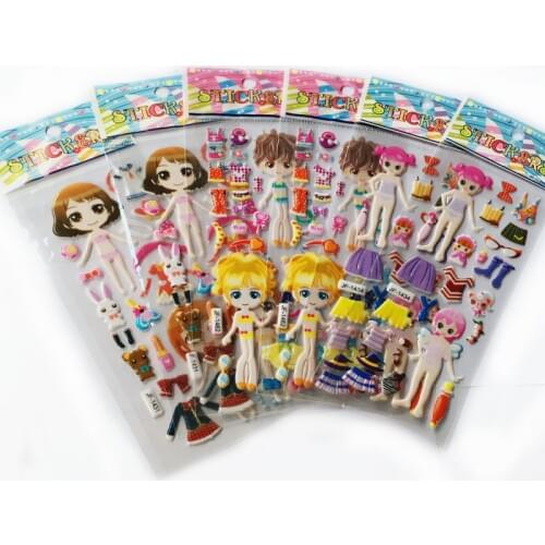 5pcs/lot Cute DIY Children Stickers Lovely Girls 3D Bubble Stickers Kawaii Sticker Toys Dress up Girl Changing Clothes YYY WYQ