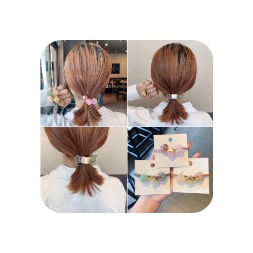 60pcs/lot DIY Simple Multi Pearl Geometry Hair Band Square Balls Double-deck Rubber Band Hair Styling Tools Accessories HA1340