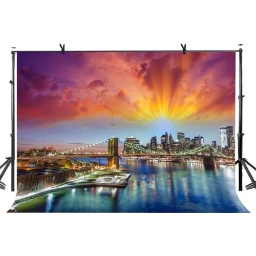 7x5ft Brooklyn Bridge Backdrop Sunset Shining Brooklyn Bridge Photography Background and Studio Photography Backdrop Props