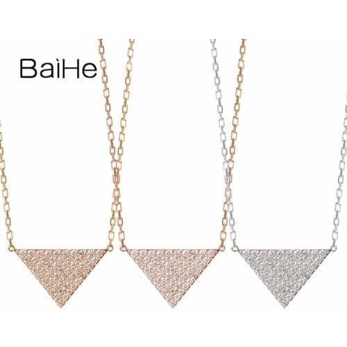 BAIHE Solid 18K Yellow Gold 0.25ct H/SI Natural Diamonds Wedding Women Trendy Fine Jewelry Gift Beautiful triangle Necklaces