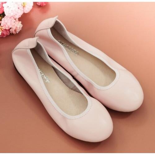 Custom Decorative Buckle Ballerina Flats Four Seasons Genuine Leather Flats Mother Shoes Leisure Flats Elegant Lady Driving Shoe