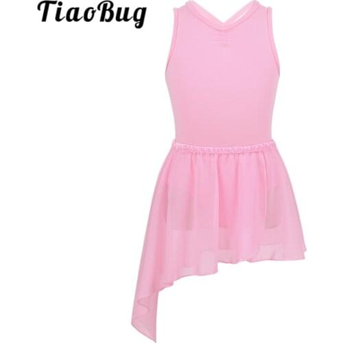 TiaoBug Children Girls Sleeveless Ballet Leotards Gymnastics Leotard with Chiffon Ballet Tutu Skirt Kids Stage Dance Costume Set