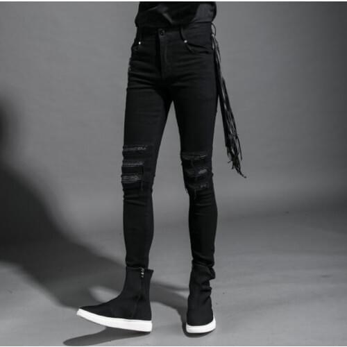 Free shipping 2020 Mens Autumn new street Broken hole jeans Harajuku style personality slim trousers men casual bootcut tide