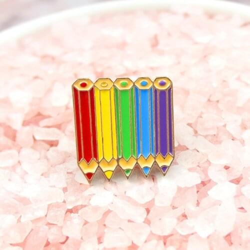 Colored pencil brooch with five colors connected together for student party teacher painters and some people who touch art