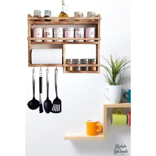 Wood Kitchen Cabinet Rack Tereği Spice Hand Işciliği Natural