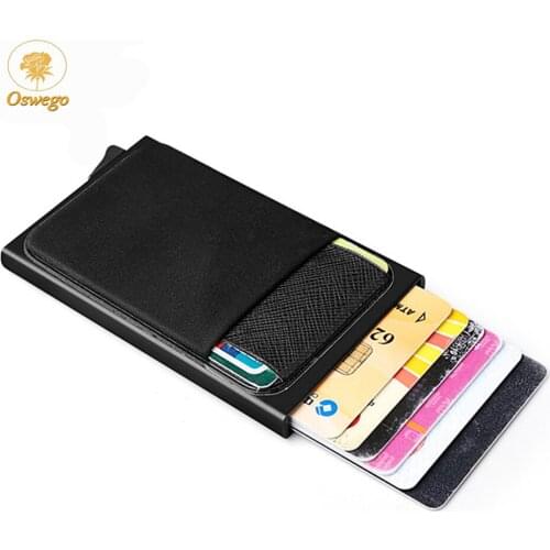 Oswego Aluminum Credit Card Holder Wallet With Elasticity Back Pouch RFID Bank Card Holder Automatic Id Card Case Unisex 2019