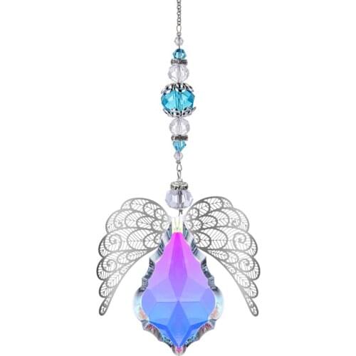 H&D 63mm Maple Leaf Crystal Ball Prisms Suncatcher with Angel Wings Window Hanging Pendant Ornament Rainbow Maker Home Decor