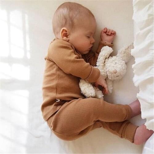 Cute 0-24M Baby Girl Clothing Set Boy Solid Color Pajamas Set Newborn Cotton Sleepwear Kids Nightwear Clothes Outfit Home Wear