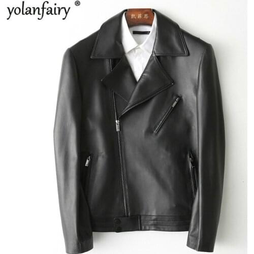 Short Mens Leather Jacket Spring Autumn Genuine Leather Jacket Men Motorcycle Sheepskin Coat Leather Jackets Flight KFS180199-1