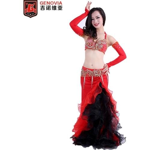 2018 Belly Dance Costume 5 Pcs Bra&belt &skirt& Arm Sleeve 34b/c 36b/c 38b/c 7 Colors