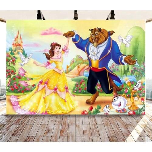 Beauty and The Beast Birthday Party Background Photo Princess Happy Birthday Photography Backdrop Children Birthday Party Studio