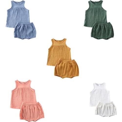 Cathery Toddler Baby Girls Boys Clothes Sets Summer Outfits Cotton Linen Tank Tops + Bloomers Kids 2 Pieces Clothes Sunsuit Sets