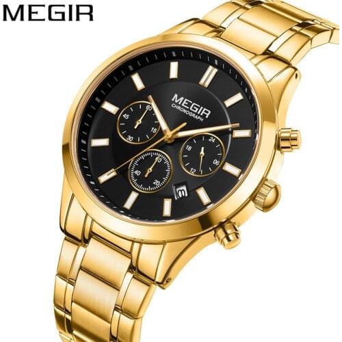 MEGIR Watch Men Waterproof Chronograph Date Military Male Clock Top Brand Luxury Gold Stainless Steel Man Sport Wristwatch 2150