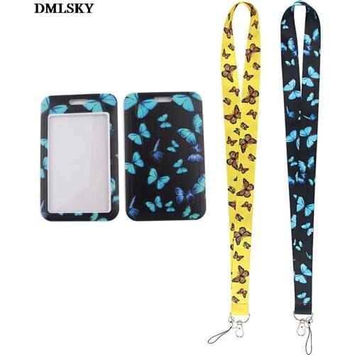 MD105 DMLSKY Fashion Butterfly Neckneck Lanyard Key Gym Strap Multifunction Mobile Phone Decoration With Card Holder Cover