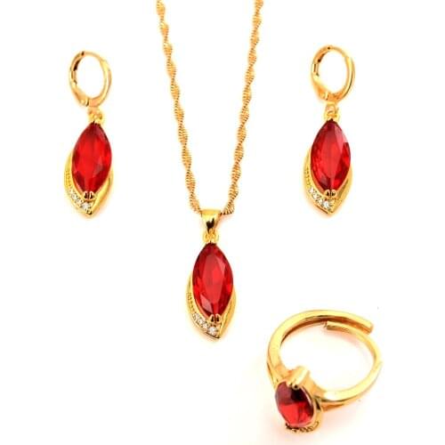 Fashion love Waterdrop red cz crystal diamond Earrings pendant necklace wedding bridal Jewelry Sets party gifts for Women