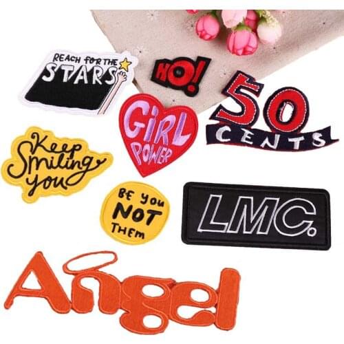 50pcs/lot Embroidery Patches Letters Angel Motto Girl Heart Clothing Decoration AccessoriesDiy Iron Heat Transfer Applique