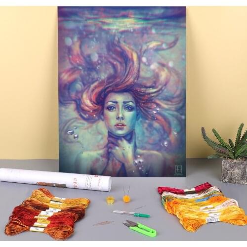 Cartoon Girl Woman Printed Fabric 11CT Cross Stitch DIY Embroidery Set DMC Threads Hobby Handiwork Handmade Painting Sales