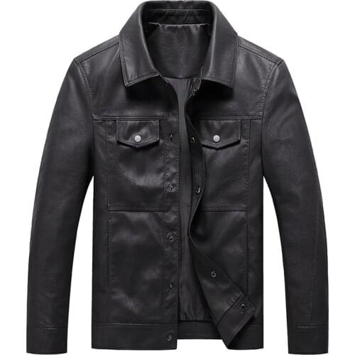 Spring Autumn Leather Jacket Men Multi-pockets Turn Down Collar Military PU Leather Jacket Motorcycle Faux Leather Coat Male