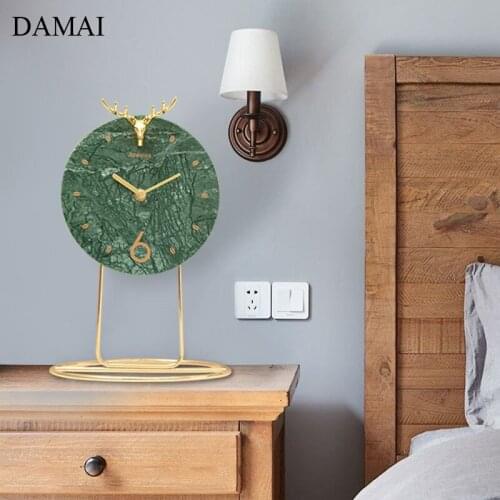 Golden Elk Desk Clock Marble Deer Clocks for Table Modern Living Room Decoration Desktop Ornaments Nordic Creativity Home Decor
