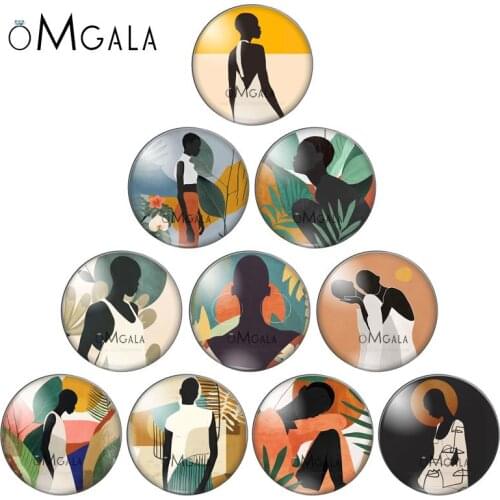 New Fashionable African Girls illustrations 10pcs 12mm/18mm/20mm/25mm Round photo glass cabochon demo flat back Making findings