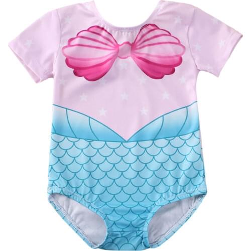 0-4Y Toddler Infant Baby Girls One Piece Swimsuit Short Sleeve Print Swimwear Swimming Bikini