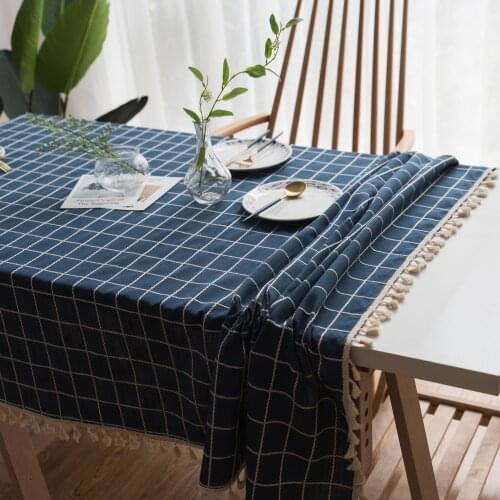 Plaid Embroidery Simple Tablecloth Solid Cotton Linen Fashion Fabric Tassel Rectangular Tea Table Art