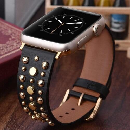 Rivet Leather Band for Apple Watch Strap 6 SE 5 4 44mm 40mm Sports Loop Bracelet for IWatch Bands 6 3 2 38mm 42mm Belt Watchband