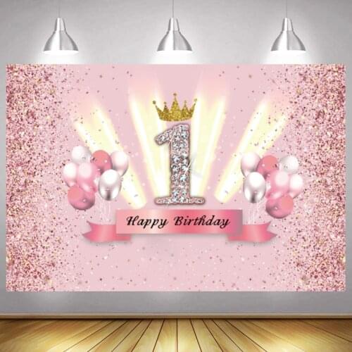 Pink Sweet 1st Photo Backdrop Boys Girls First Happy Birthday Party Flower Light One Photograph Background Banner Decoration