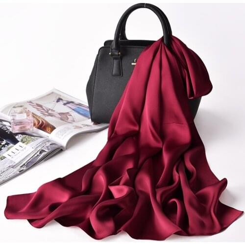 Spring Silk Long Scarf for Women Solid Red Shawls Hangzhou Real Silk Neck Scarf 2021 Bufanda Silk Satin Scarves Foulard Femme