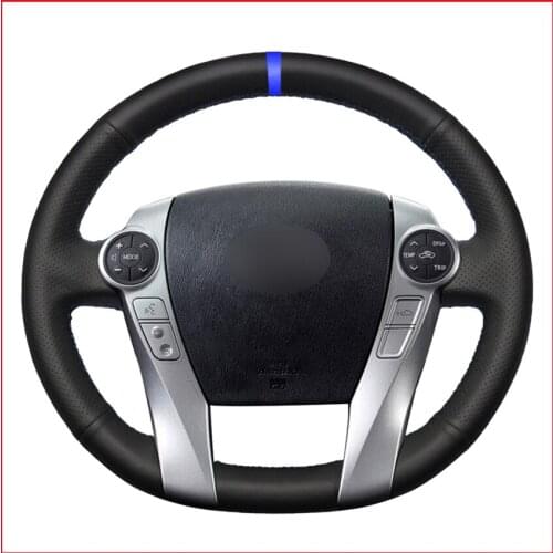 Blue Marker Black PU Faux Leather DIY Car Steering Wheel Cover for Toyota Prius 30(XW30) 2009-2015 Prius C(US)2012-2017