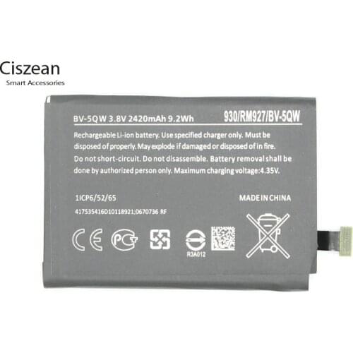 Ciszean 1x BV-5QW / BV 5QW / BV5QW Replacement Battery For Nokia Lumia 930 RM927 Martini Tesla 929 2420mAh / 9.2Wh + Tracking NO